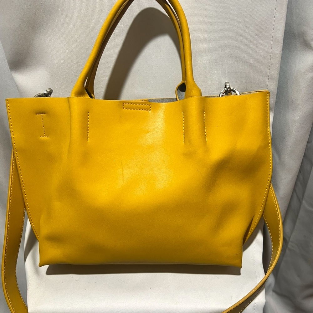 Co-Lab Mustard Yellow Leather Tote Crossbody Bag | Removable Strap & Pouch - Picture 3 of 6